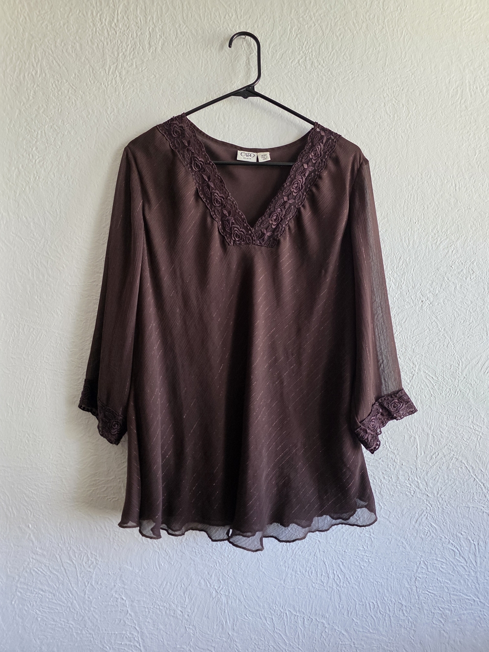 Cato's Brown Lace-Trim V-Neck Blouse